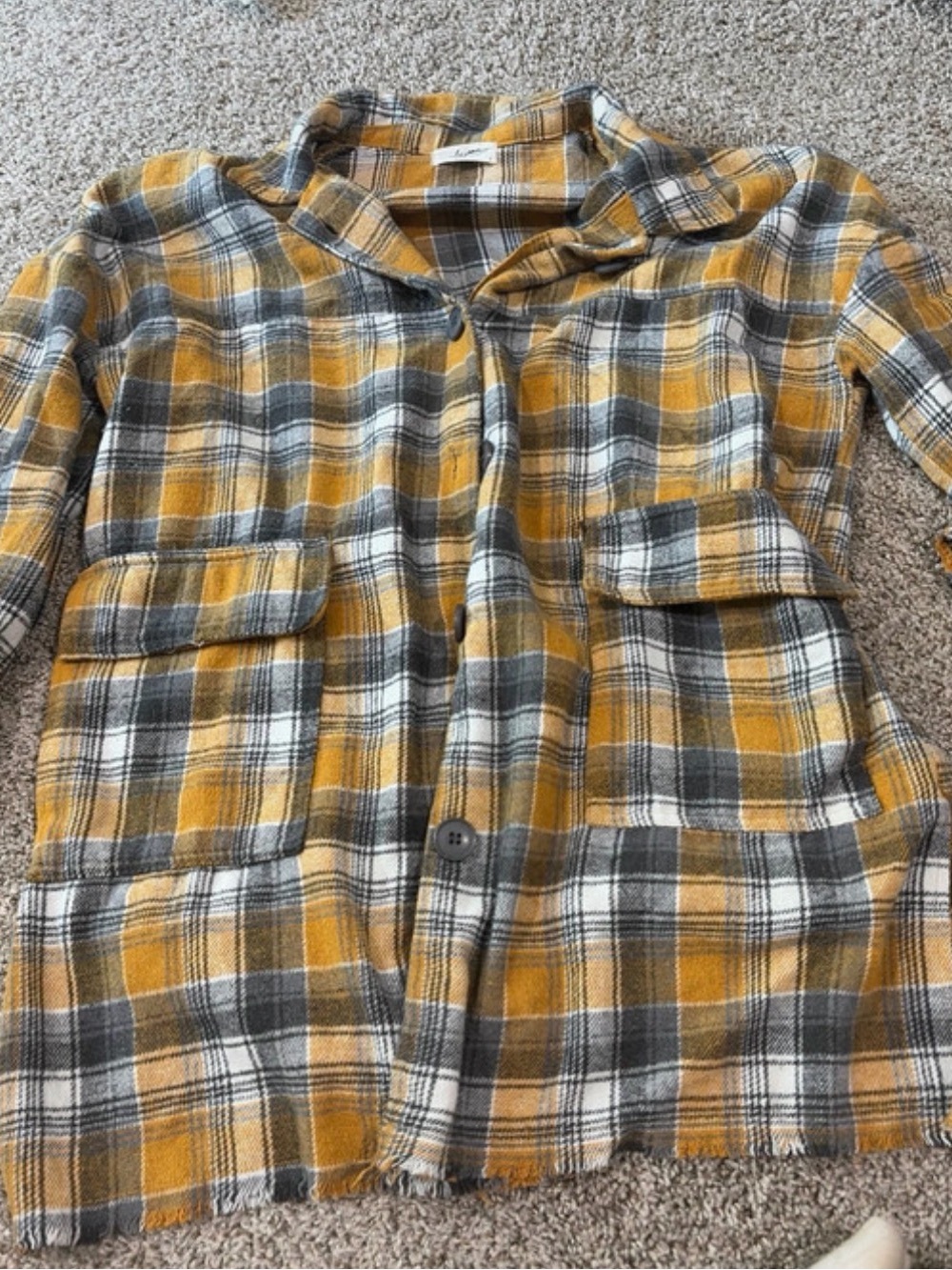 Carly Jean Los Angeles Women Plaid Button-Down Shirt Jacket - Mustard Gray White